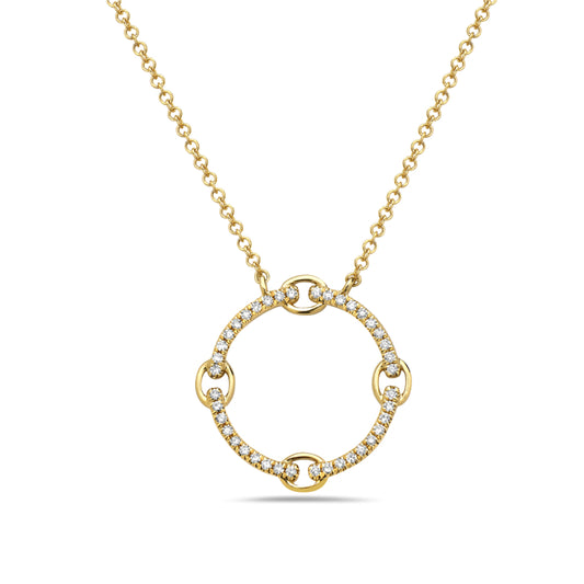 14K Yellow Gold Diamond Link Circle Necklace