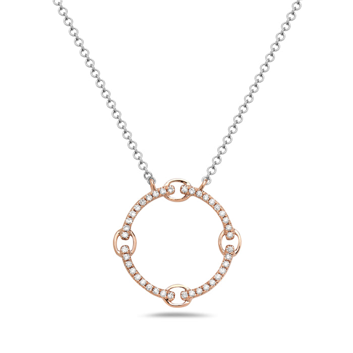 14L Two Tone Rose White Diamond Link Circle Necklace
