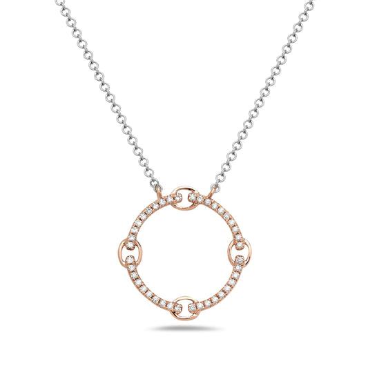 14L Two Tone Rose White Diamond Link Circle Necklace