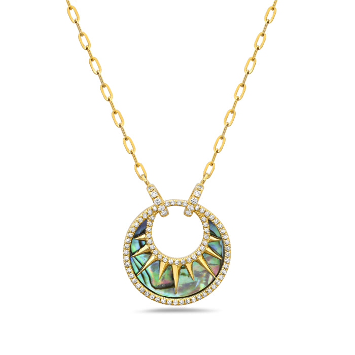 14K Yellow Gold Diamond Abalone Sun Necklace