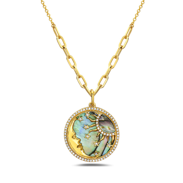 14K Diamond Abalone Celestial Necklace