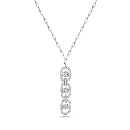 14K White Gold Diamond Link Bar Necklace