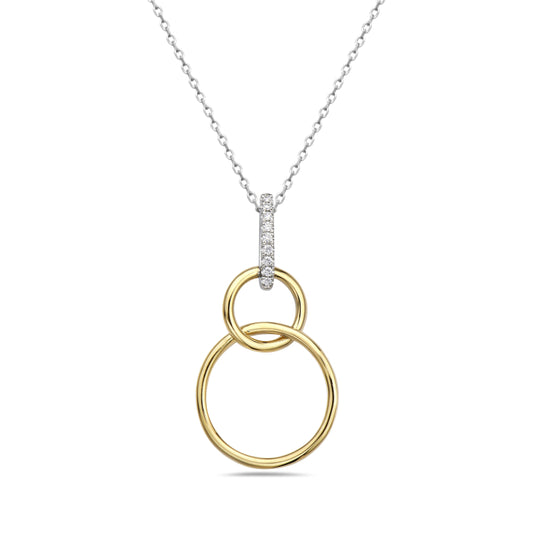 14K Two Tone Double Diamond Circle Necklace