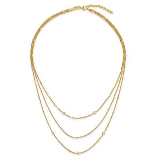 Sterling Silver Gold-tone CZ 3 Layer Necklace - Crestwood Jewelers