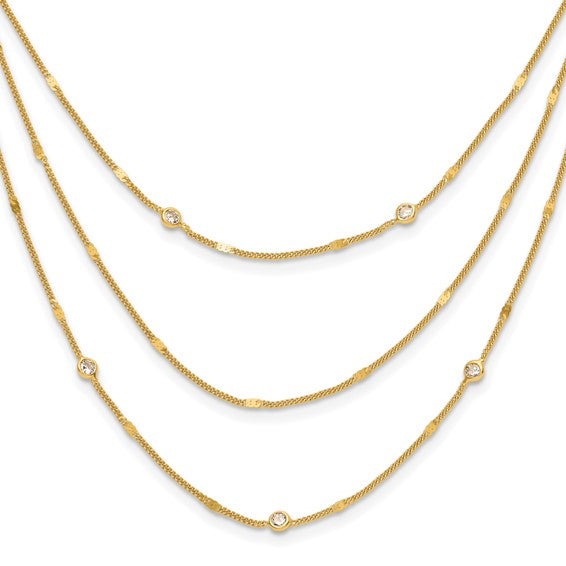 Sterling Silver Gold-tone CZ 3 Layer Necklace