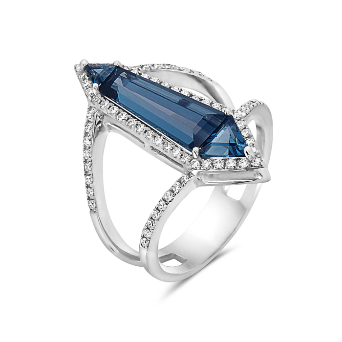 14K White Gold London Blue Topaz Diamond Ring
