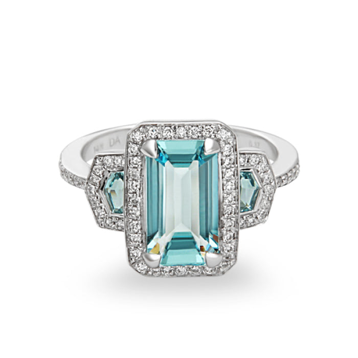 14K VICTORIA AQUAMARINE DIAMOND RING