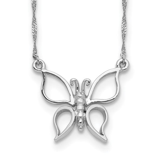 14k White Gold Polished Butterfly Necklac