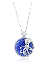 Sterling Silver Venetian Murano, CZ Octopus Pendant - Blue - Crestwood Jewelers
