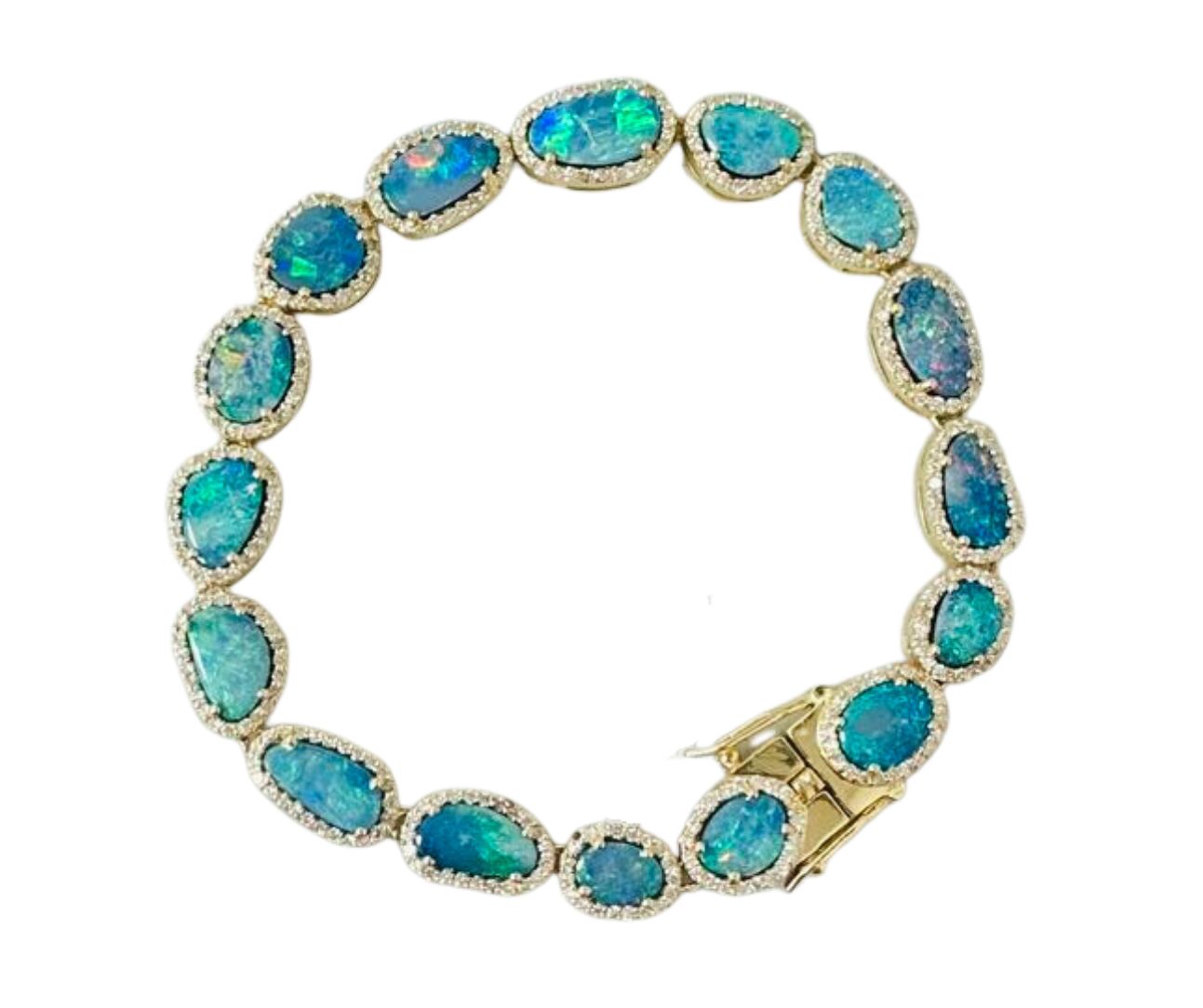 14K Irregular Shape Opal & Diamond Bracelet
