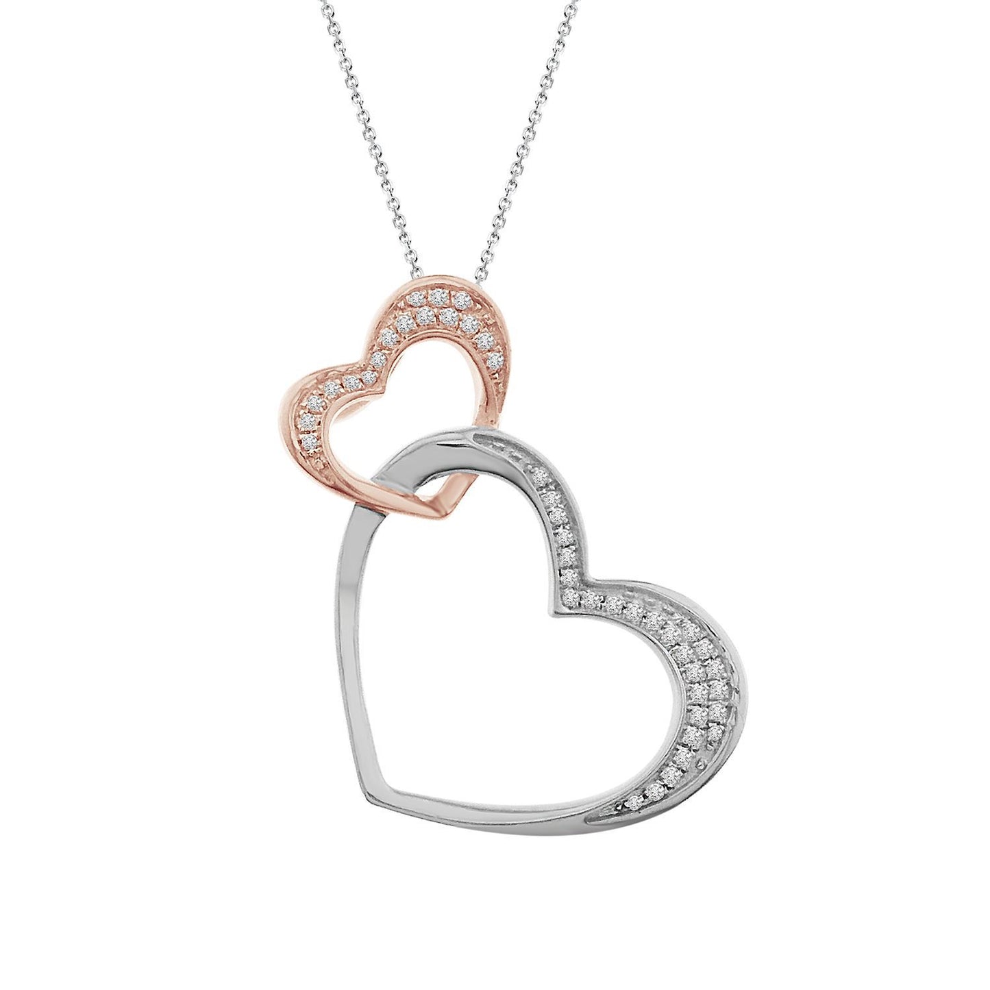 10K Two Tone Double Diamond Heart Pendant - Crestwood Jewelers