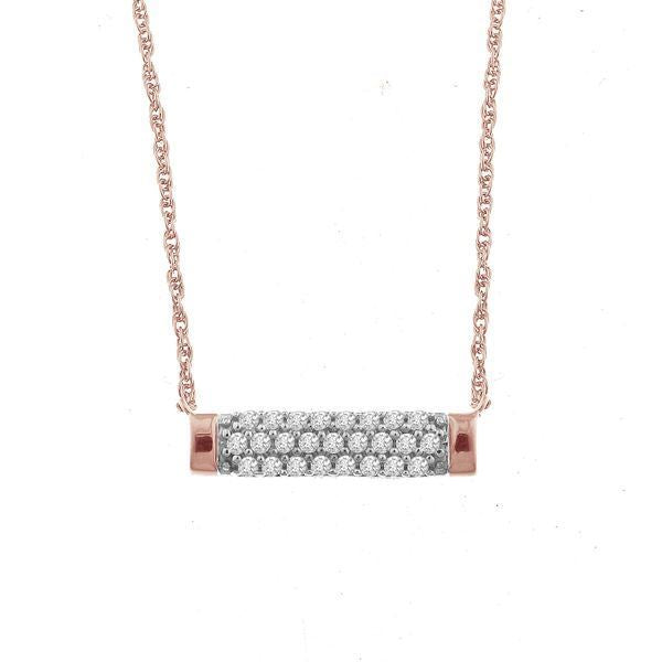 10K Rose Gold Pave Diamond Bar Necklace - Crestwood Jewelers