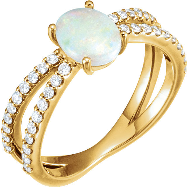 14K Rose Opal & 1/3 CTW Diamond Ring - Crestwood Jewelers