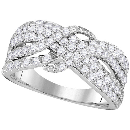 14k White Gold Round Diamond Crossover Strand Band 1-1/2 Cttw - Crestwood Jewelers
