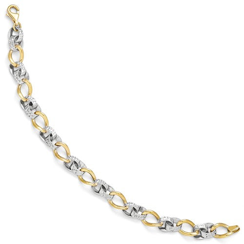 10k Two-Tone Polished And Diamond-Cut Link Bracelet - Crestwood Jewelers