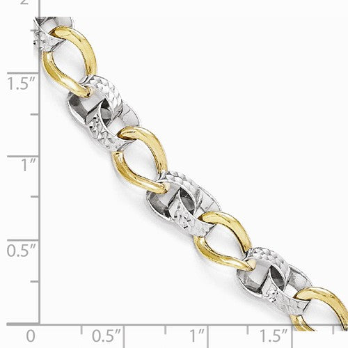 10k Two-Tone Polished And Diamond-Cut Link Bracelet - Crestwood Jewelers