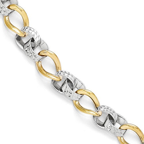 10k Two-Tone Polished And Diamond-Cut Link Bracelet - Crestwood Jewelers