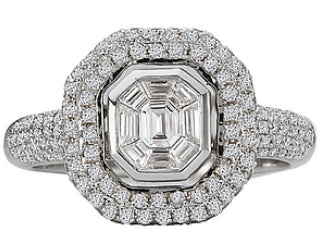 18K White Gold Pave Diamond Halo Engagement Ring - Crestwood Jewelers