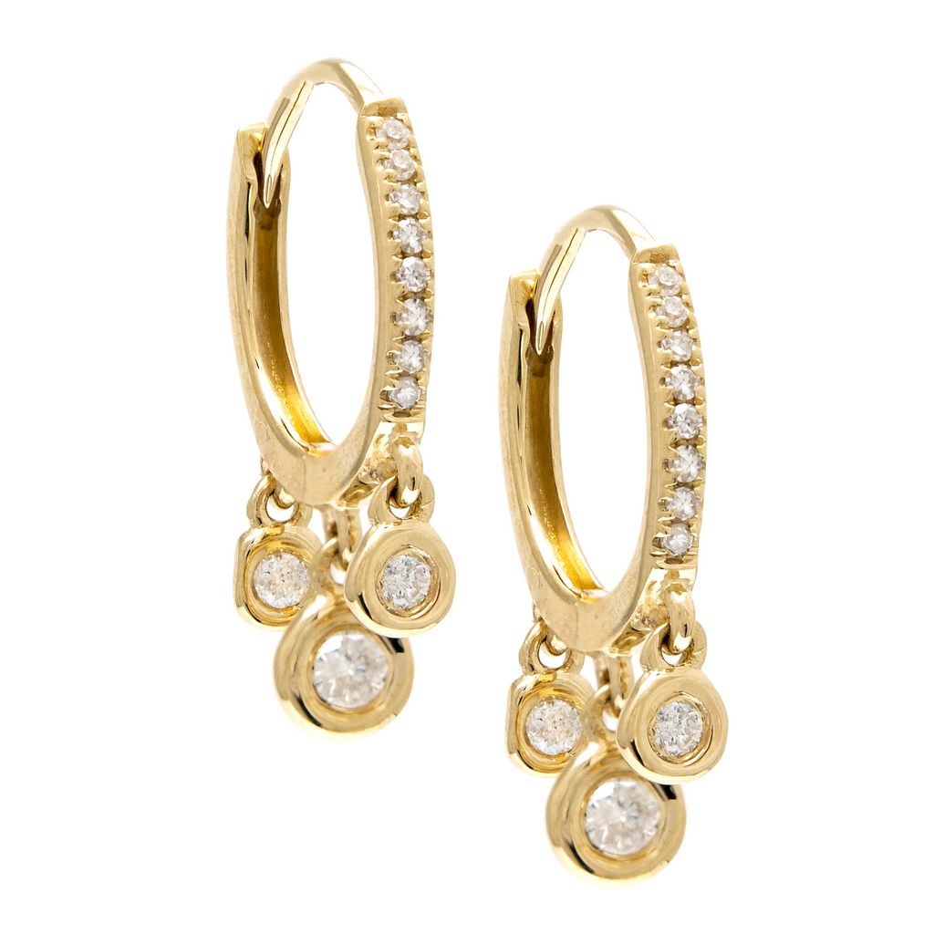 14K Yellow Gold Diamond Bezel Fringe Hoop Earrings