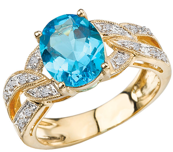 14K Yellow Gold Swiss Blue Topaz & Diamond Ring - Crestwood Jewelers