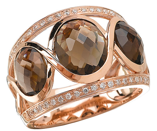 14K Rose Gold Triple Smoky Quartz & Diamond Ring - Crestwood Jewelers