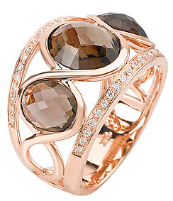 14K Rose Gold Triple Smoky Quartz & Diamond Ring - Crestwood Jewelers