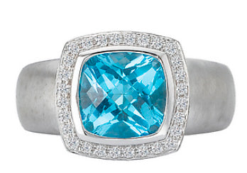 14K White Gold Blue Topaz Diamond Ring - Crestwood Jewelers