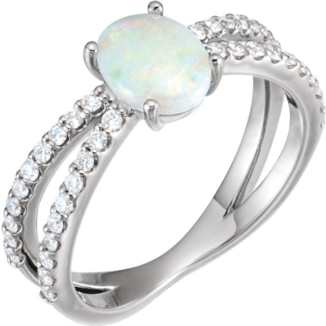 14K Rose Opal & 1/3 CTW Diamond Ring - Crestwood Jewelers