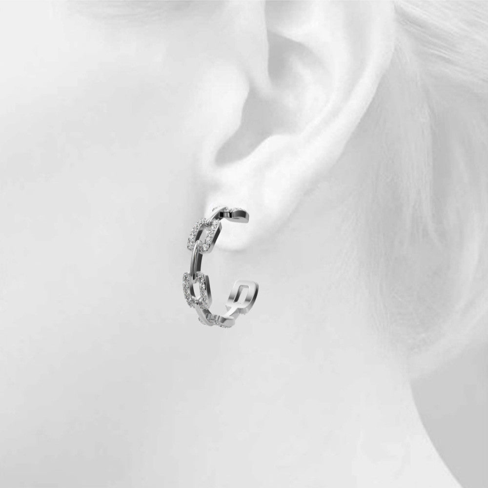 14K Diamond Links Hoop Earrings