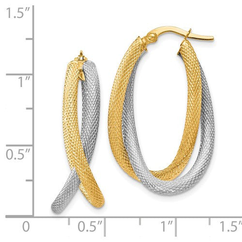 14K Two-Tone Textured Hoop Earrings - Crestwood Jewelers
