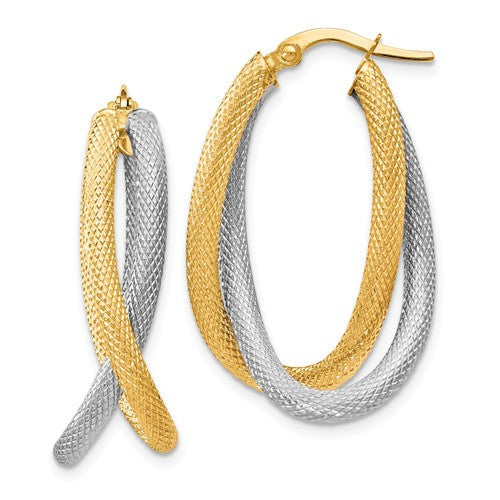 14K Two-Tone Textured Hoop Earrings - Crestwood Jewelers