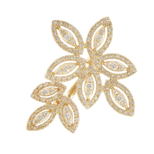 14K Yellow Gold Diamond Petals Ring