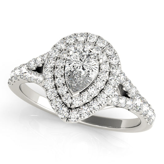 14K Double Halo Pear Shape Diamond Engagement Ring 7/8 Carat