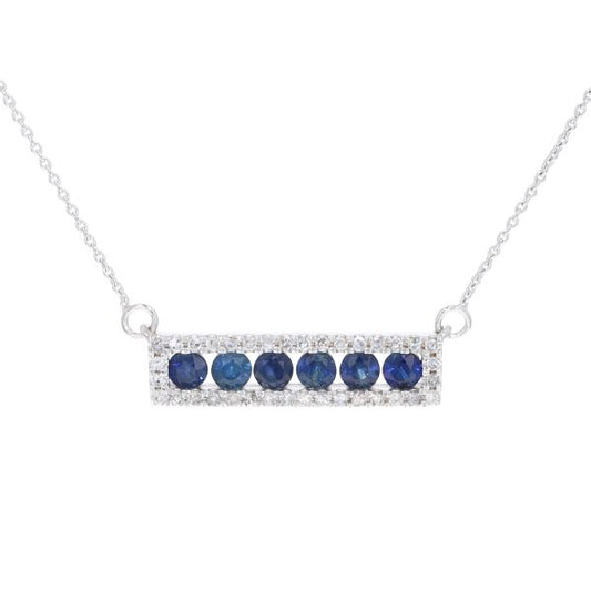14k WG .15ct Diamond & Sapphire 'Bar' Necklace