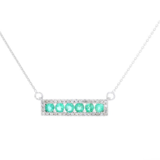 14k WG .15ct Diamond & Emerald 'Bar' Necklace