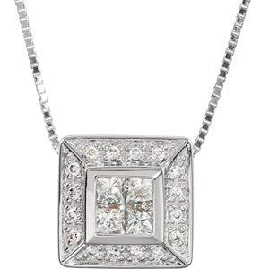 14K White 3/8 CTW Diamond Cluster 18" Necklace - Crestwood Jewelers