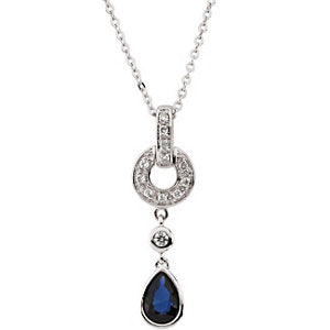14K White Blue Sapphire & .08 CTW Diamond 18" Necklace - Crestwood Jewelers