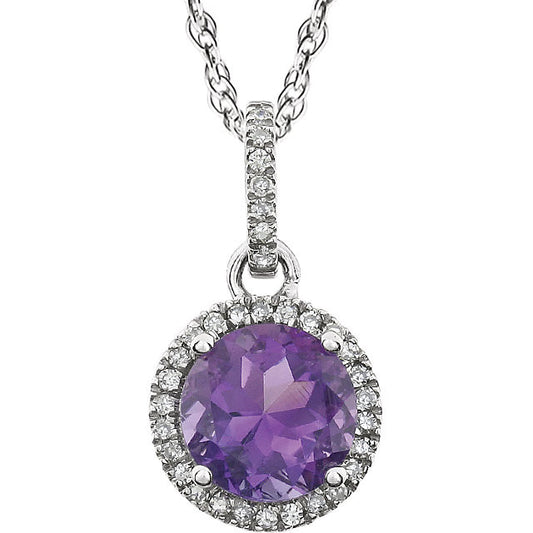 Amethyst and Diamond Halo Necklace - Crestwood Jewelers