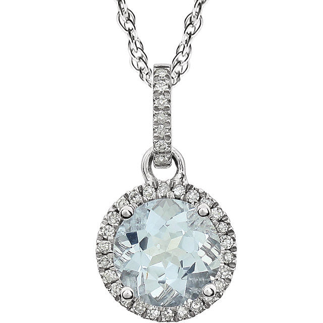 Aquamarine & Diamond Halo Necklace - Crestwood Jewelers