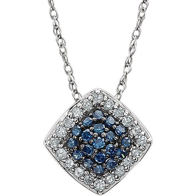 14K White 1/6 CTW Blue & White Diamond Cluster 18" Necklace - Crestwood Jewelers