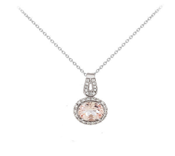 Morganite and Diamond Oval Halo Necklace - Crestwood Jewelers