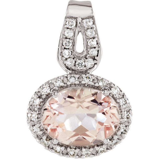 Morganite and Diamond Oval Halo Necklace - Crestwood Jewelers