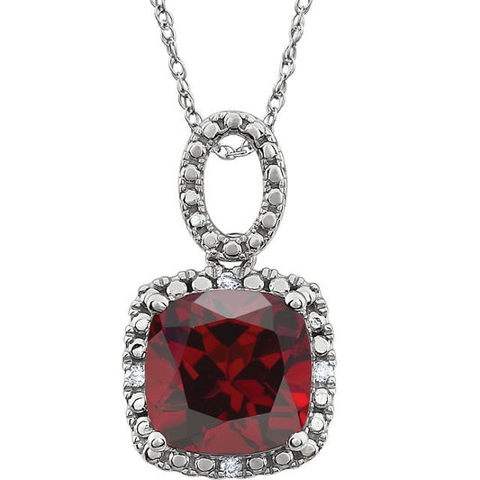 Garnet and Diamond Cushion Cut Halo Necklace - Crestwood Jewelers