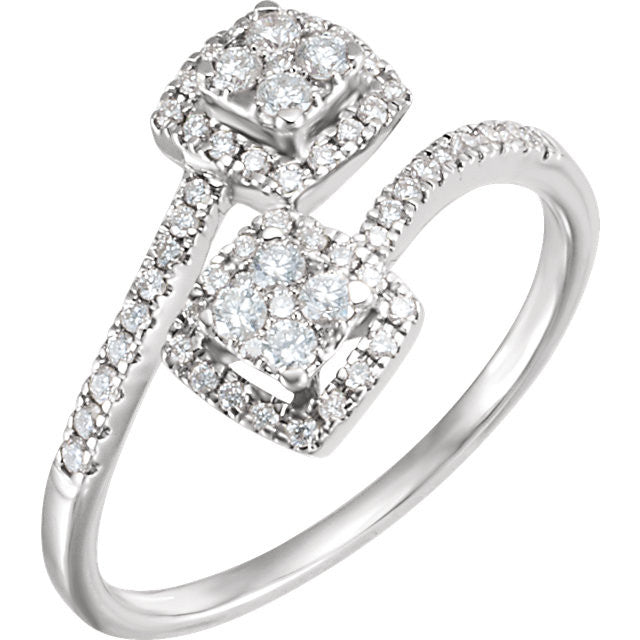 Diamond Double Square Bypass Cluster Ring - Crestwood Jewelers