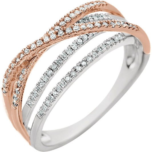 14K White & Rose 1/4 CTW Diamond Criss-Cross Ring - Crestwood Jewelers