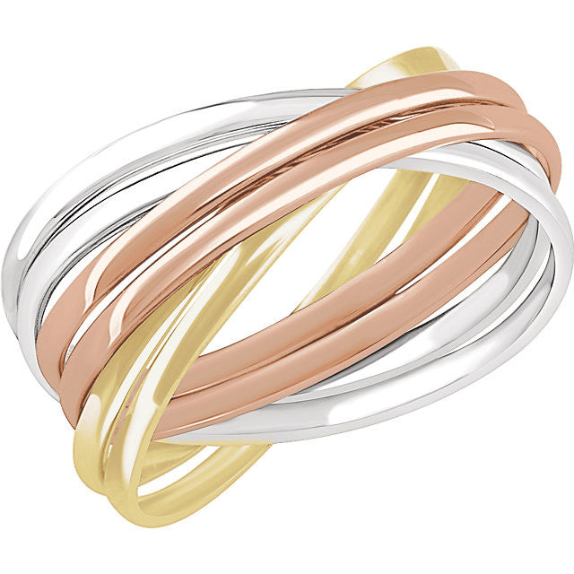 14K White, Yellow, & Rose 6-Band Rolling Ring - Crestwood Jewelers