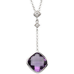 Amethyst and Diamond Checkboard Cut Necklace - Crestwood Jewelers