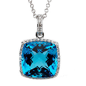 14K White Swiss Blue Topaz & 1/4 CTW Diamond Necklace - Crestwood Jewelers