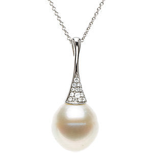 14K White South Sea Cultured Pearl & .05 CTW Diamond 18" Necklace - Crestwood Jewelers
