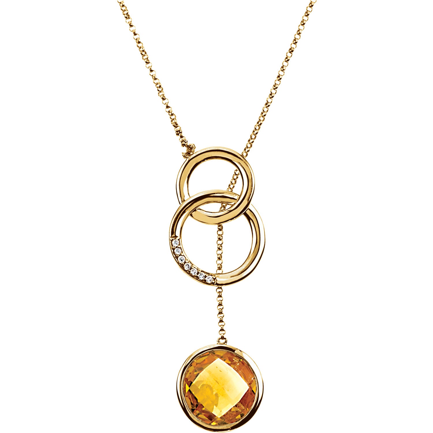 14K Yellow Checkerboard Citrine & .05 CTW Diamond Necklace - Crestwood Jewelers